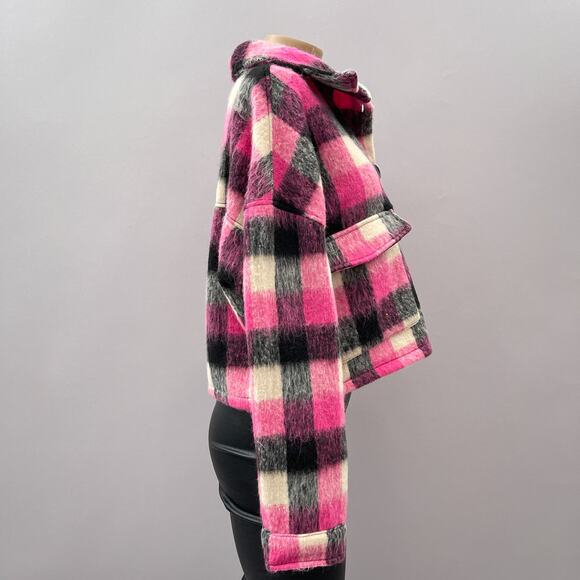 Vigoss Plaid Crop Shacket Jacket Pink Multi Women's Size Medium - Picture 10 of 15